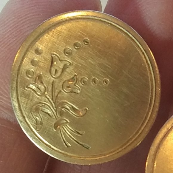 Gold filled round floral etched clip earrings 1 20 12K GF BAB - Picture 5 of 14